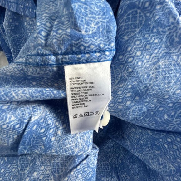 Tommy Bahama Mens Pina Block Party Camp Shirt Medium Blue Short Sleeve Linen - Picture 4 of 7